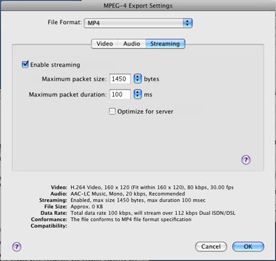 PcP Encodings - MPEG-4 Low Stream - Streaming Settings